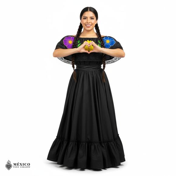 Traditional Mexican Embroidered Floral Dress Set – Handmade Two-Piece - Picture 8 of 8